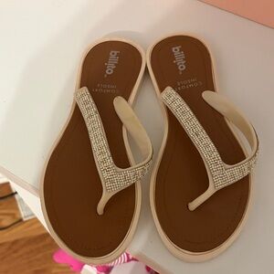 Billito Beige Rhinestone Thong Sandals - Women